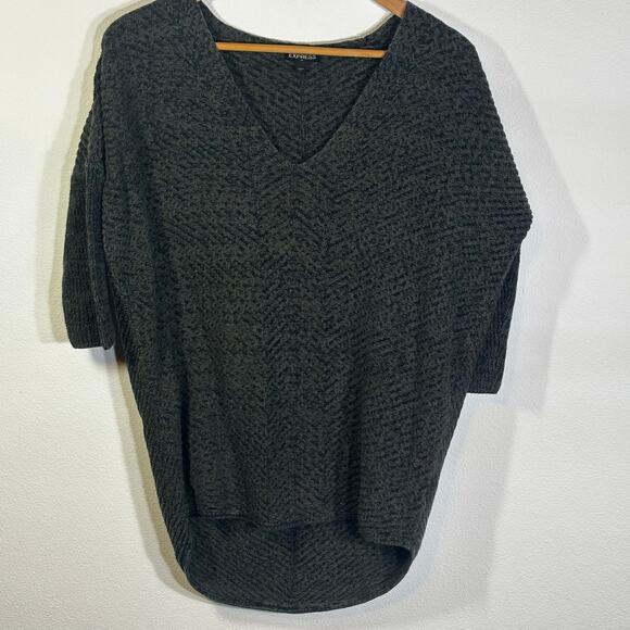 Express Soft Knit V-Neck High-Low Tunic Sweater Size Small Gray/Green and Black - Picture 1 of 7